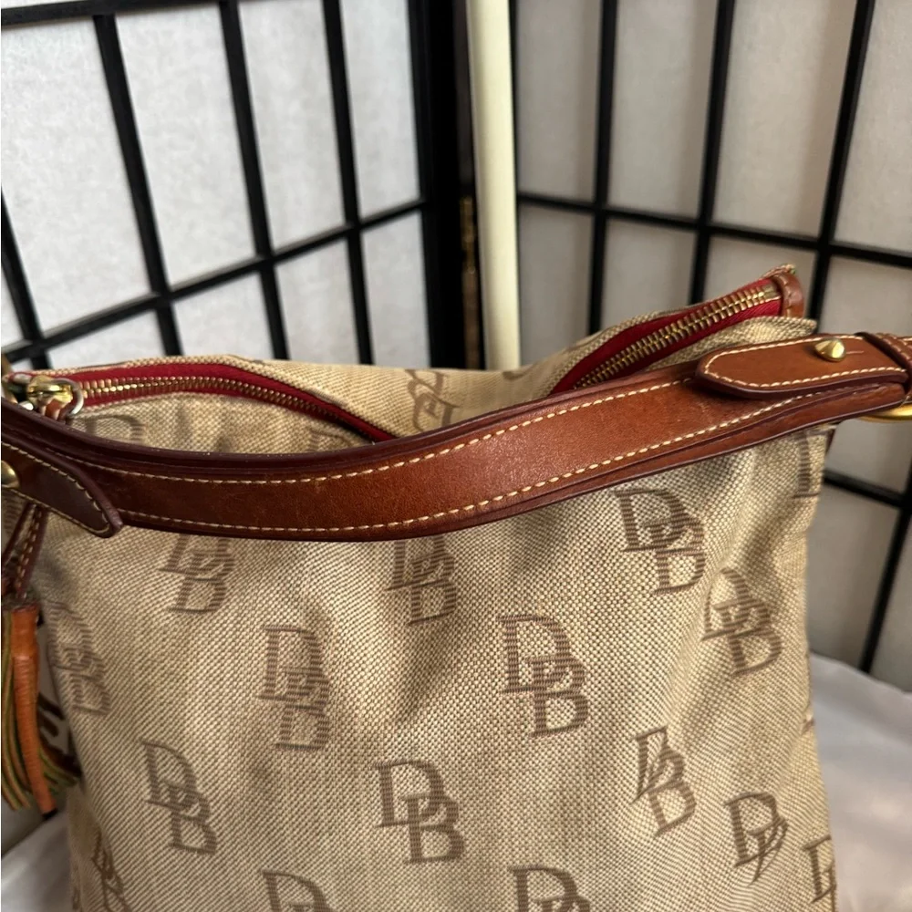 Dooney & Bourke Tan and Brown Monogram Tassel Shoulder Bag - Picture 4 of 10